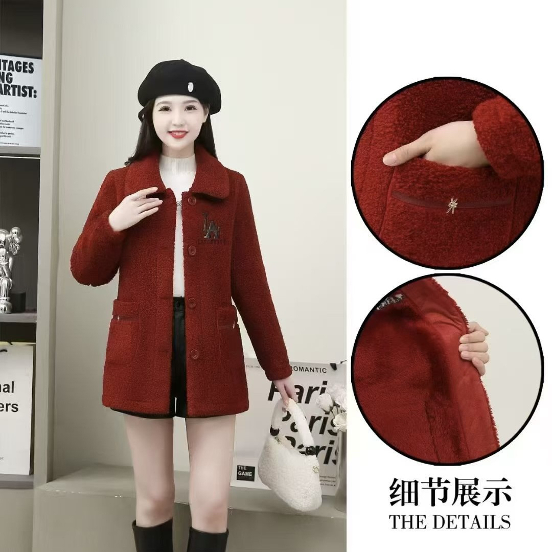 【名角服饰】【加绒加厚中长翻领外套】时尚气质秋冬妈妈装