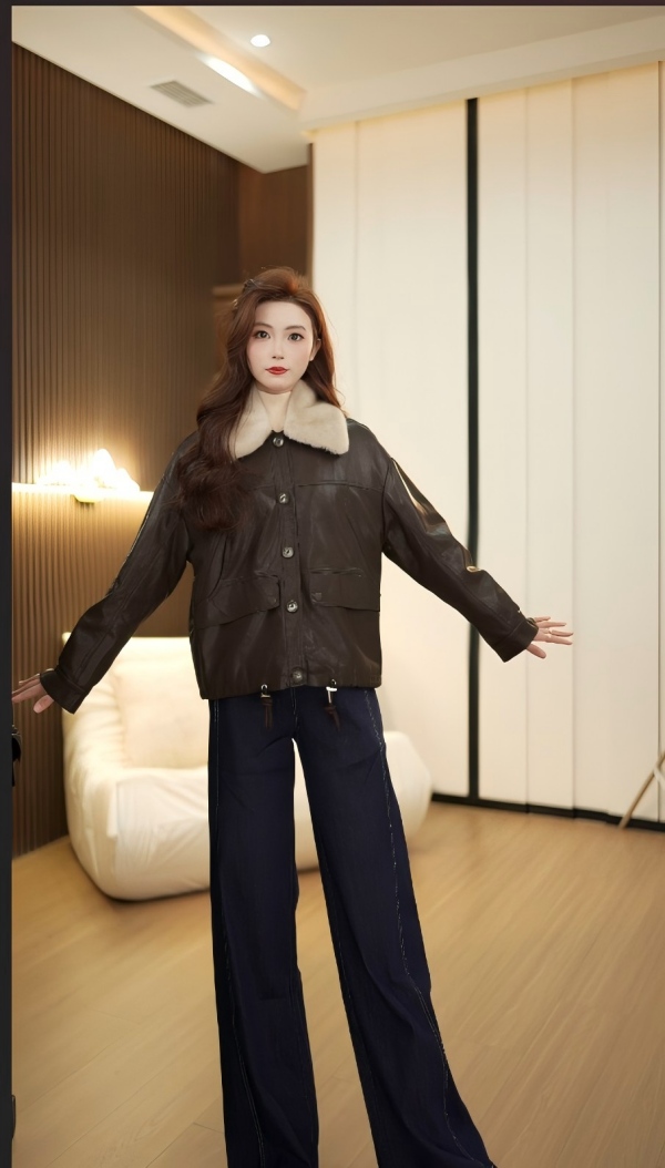 （加棉带毛领）海宁皮毛加厚皮衣外套2025秋冬新款短款CZYL-85157#