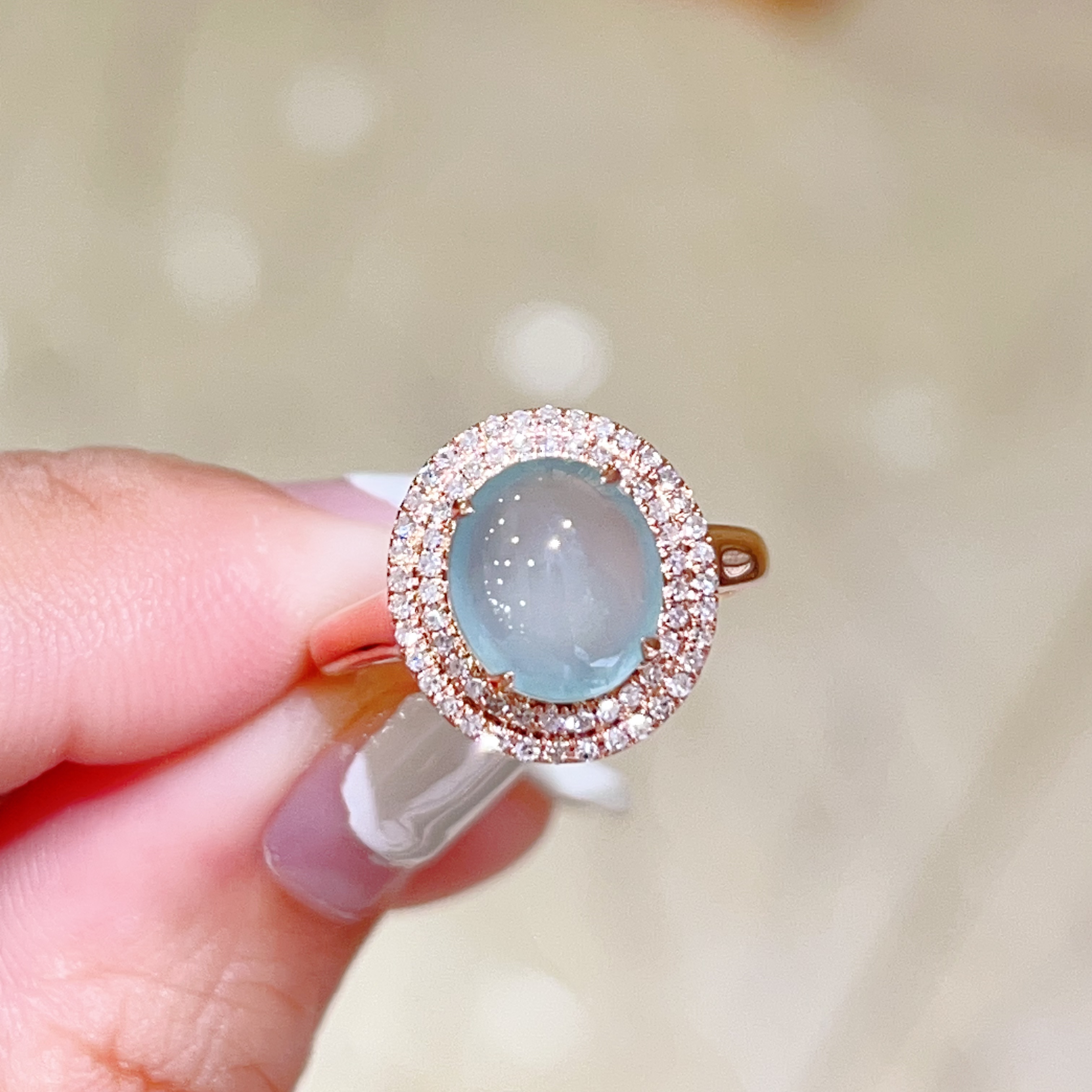 18k玫瑰金翡翠戒指 5200