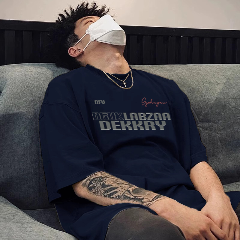 ins美式潮牌设计感字母印花短袖T恤男士夏季新款休闲宽松棉纯上衣