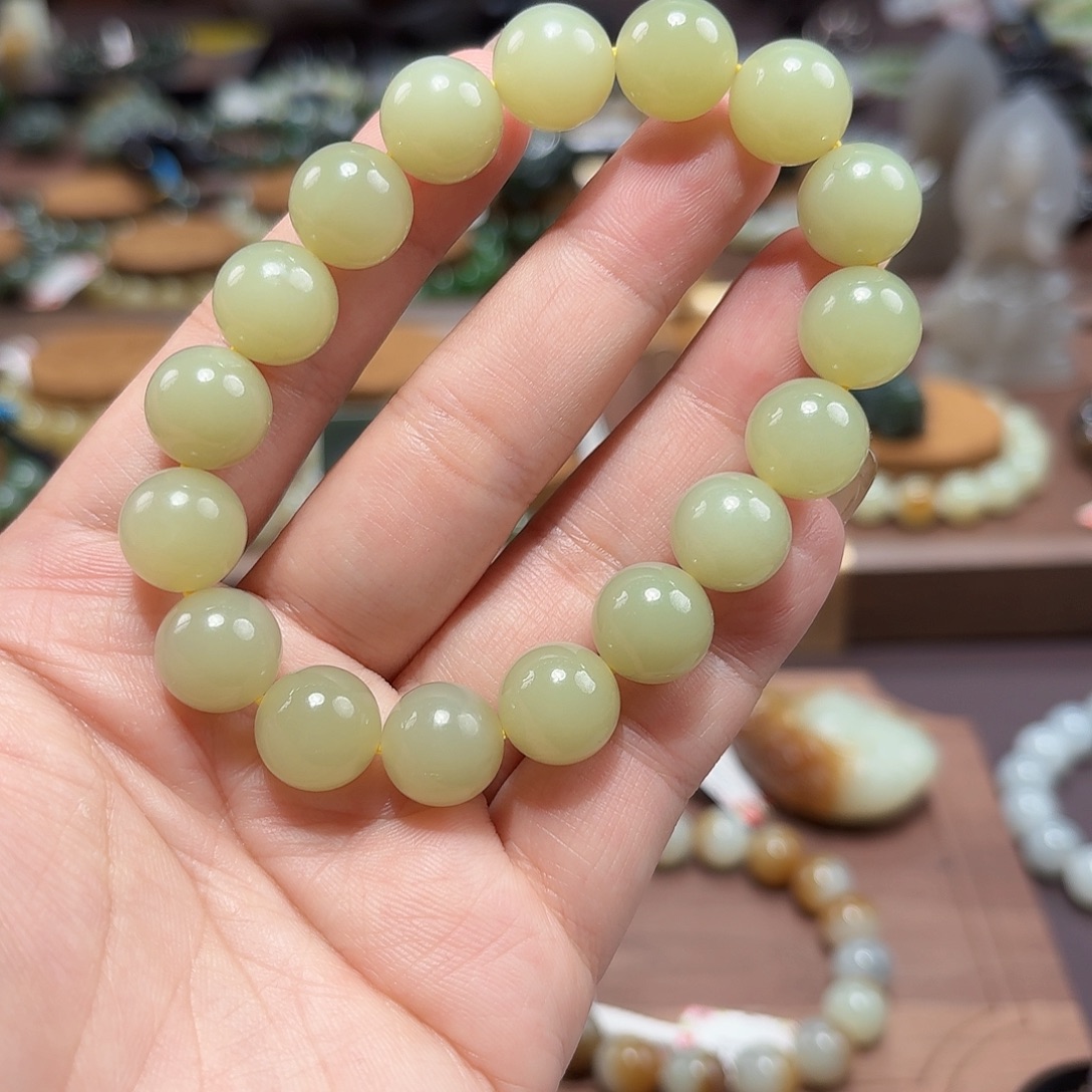 和田玉未镶嵌手链若羌黄口12 特细