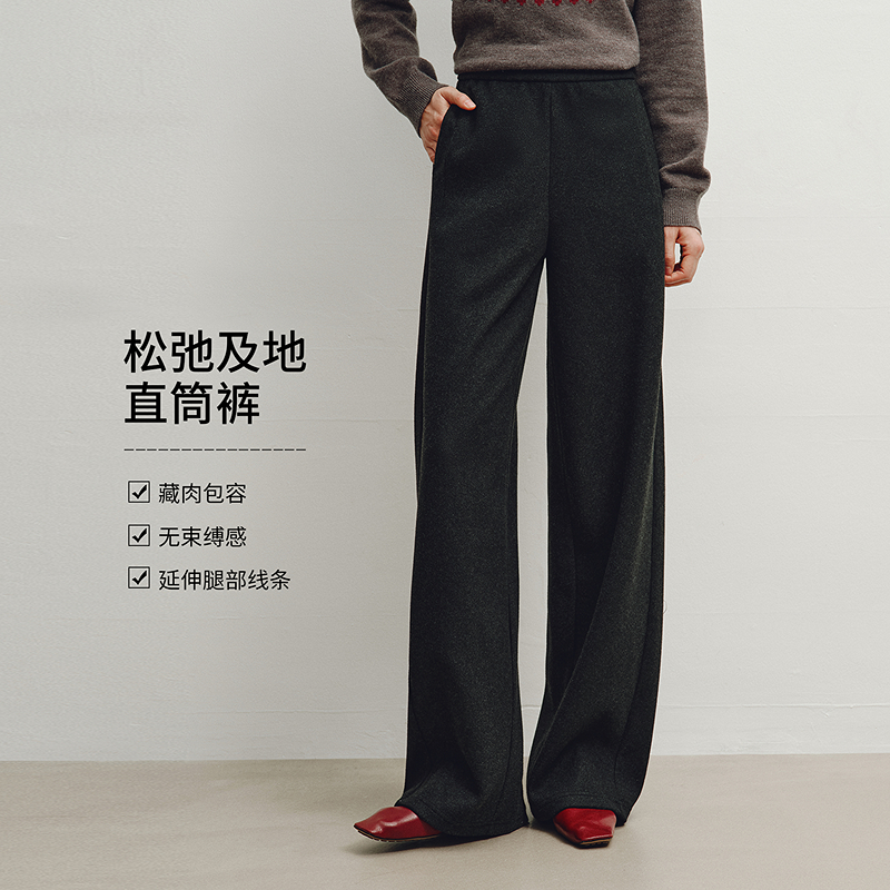 灰色宽松软糯休闲裤女2025年冬装新款韩系松弛感直筒裤子