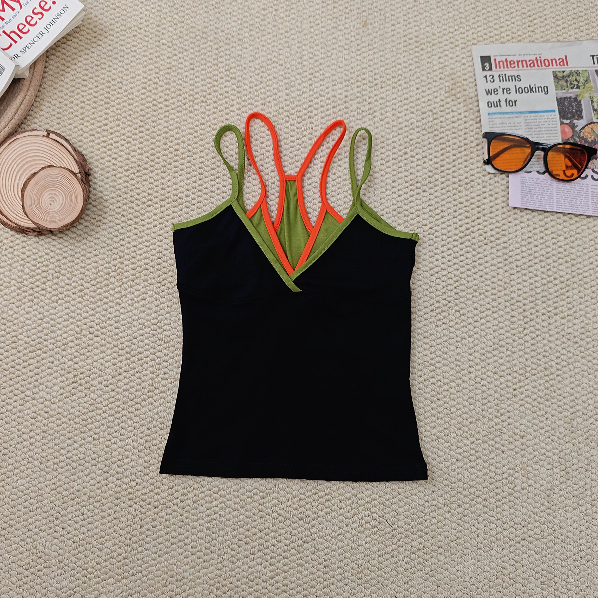 2025夏季新款宽松百搭时尚拼色吊带背心2327