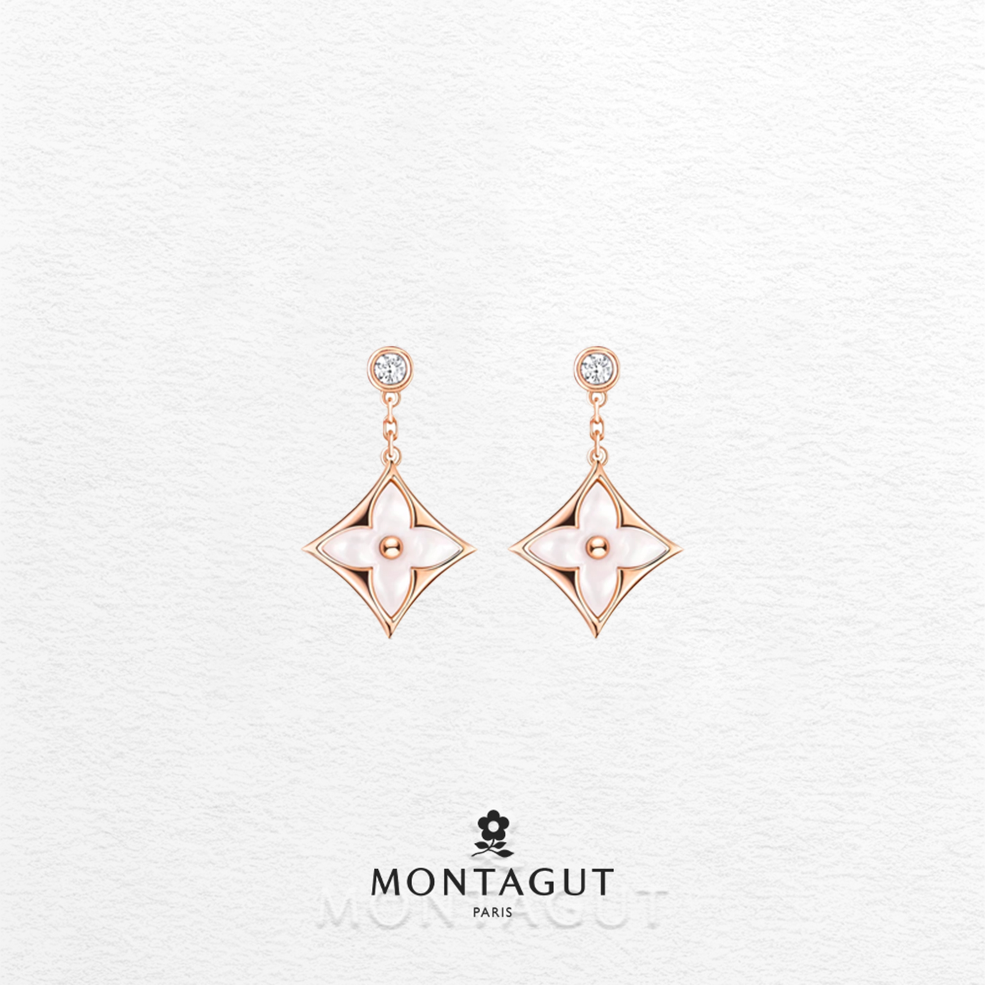 铜合金锆石耳饰 法国梦特娇法式轻奢白贝菱形四叶草耳坠【3360】JJ