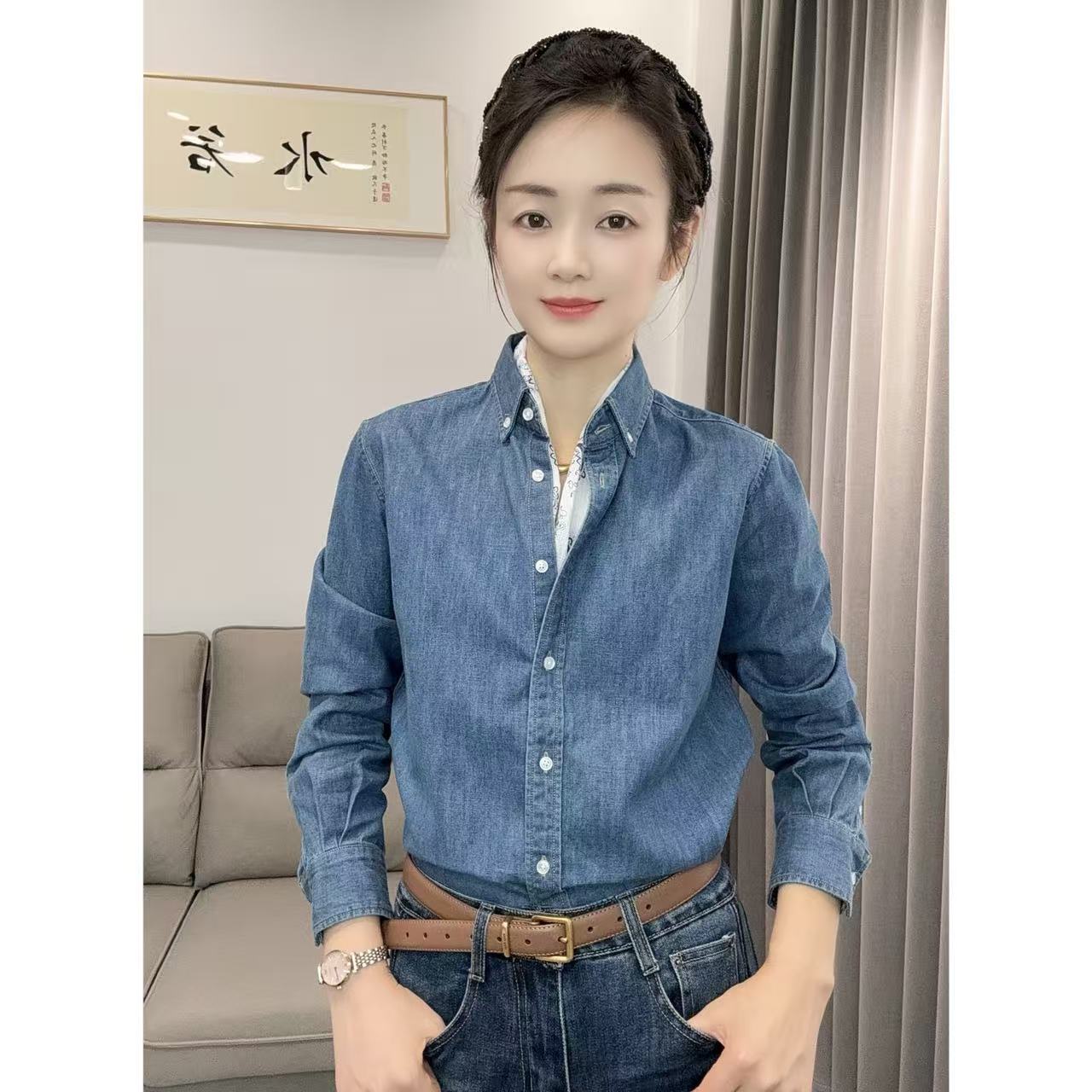 2025秋季新款休闲纯棉牛仔衬衫女叠穿宽松外套显瘦打底高品衬衣