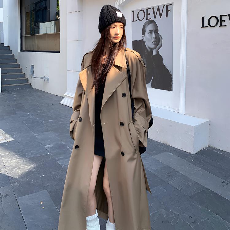 杭州意法卡其色风衣外套女中长款2025秋季新款韩系气质高个子大衣