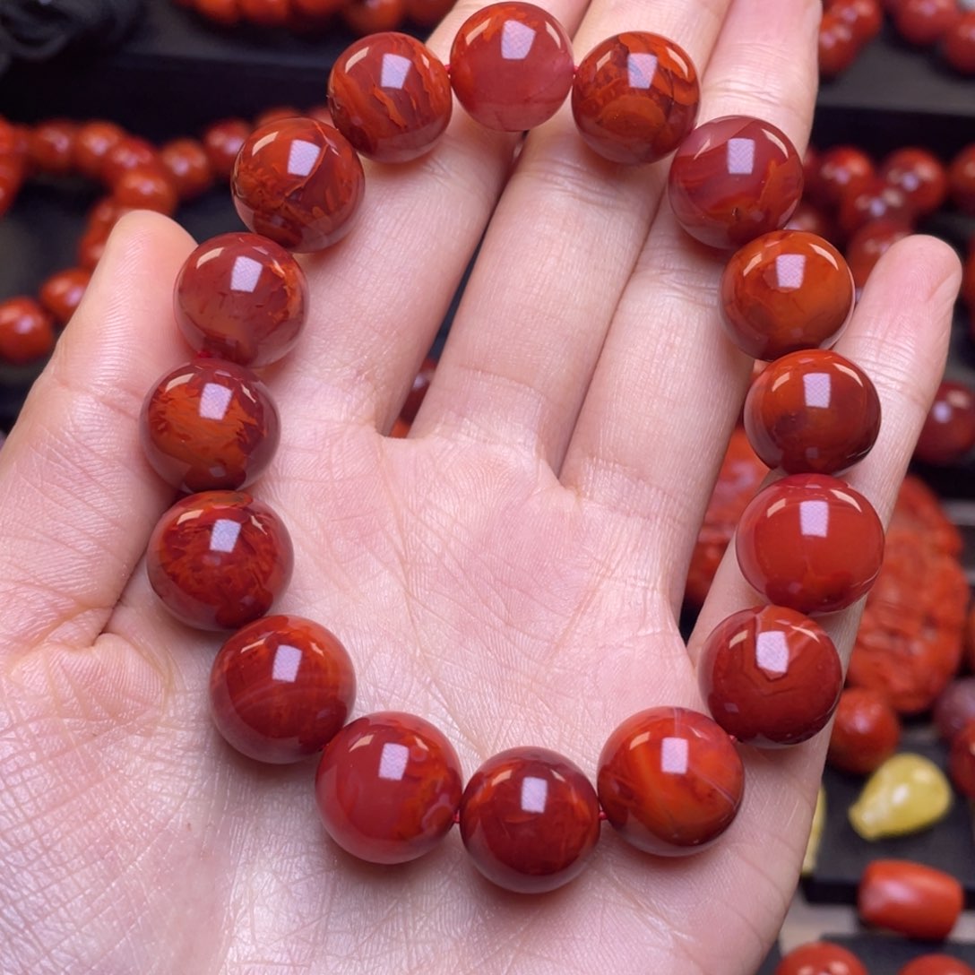 南红玛瑙其它未镶嵌酒****13mm精品瓦西火焰纹手串