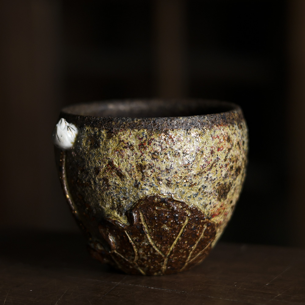 【九姐爱喝茶】高越岩主人杯七彩荷花骨朵荷叶杯上釉（高越S0162）