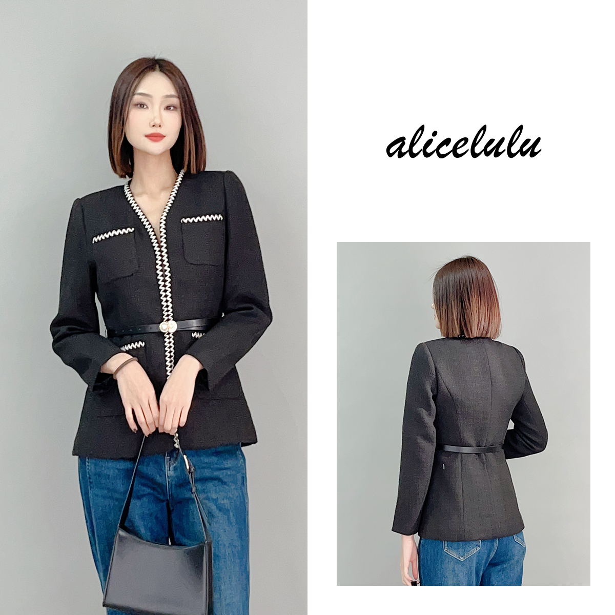 2 ALICE “黑白钢琴”短外套 优雅拼色 时髦腔调 S2139828A