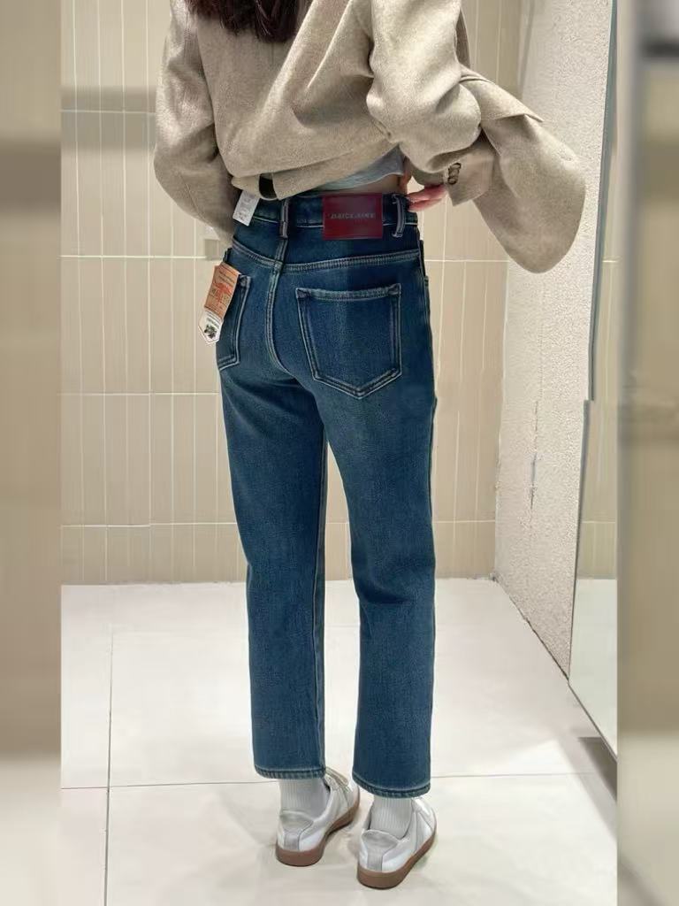 SU【083】代98 愫凤  复合绒牛仔裤2025冬季加厚弹力高腰九分烟管裤