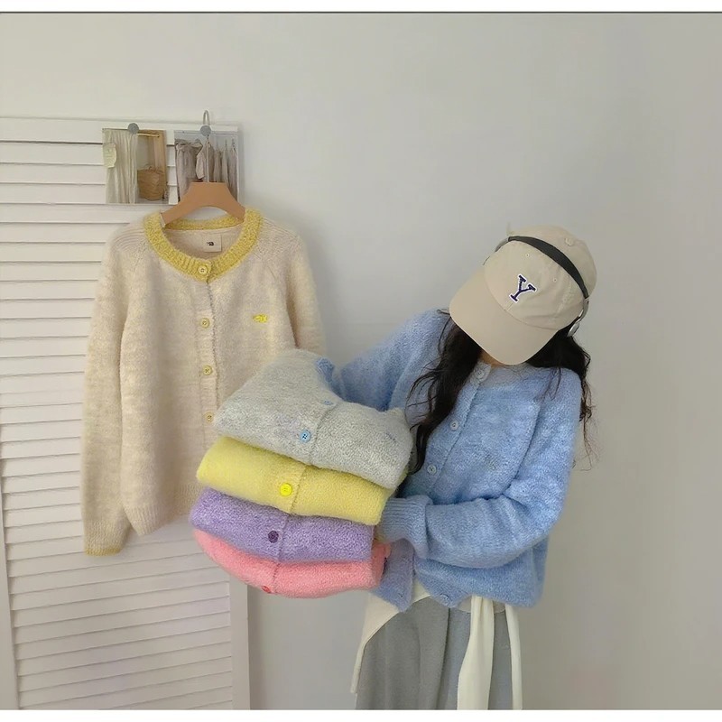 韩系复古针织开衫女2025秋季新款设计感小众宽松百搭软糯毛衣外套