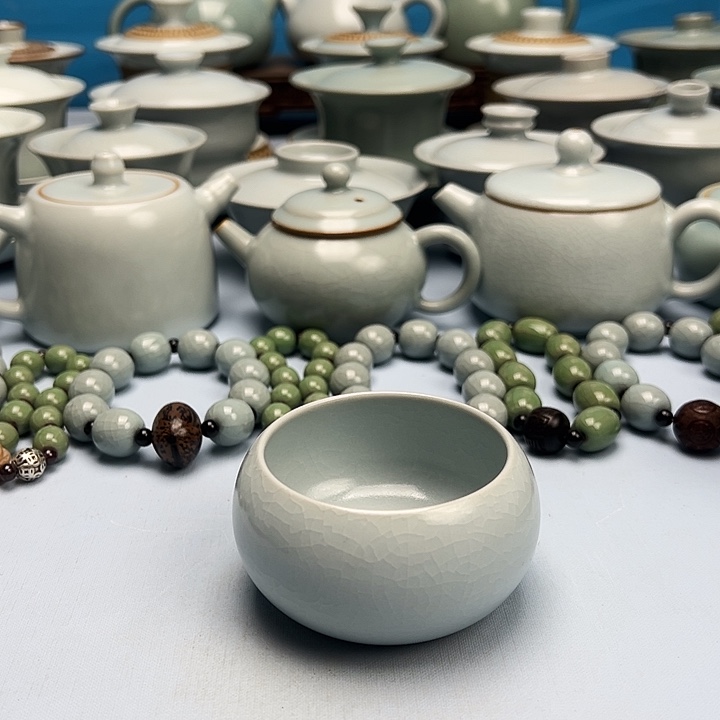 杯仿古月白釉禅定杯原矿原釉原产地