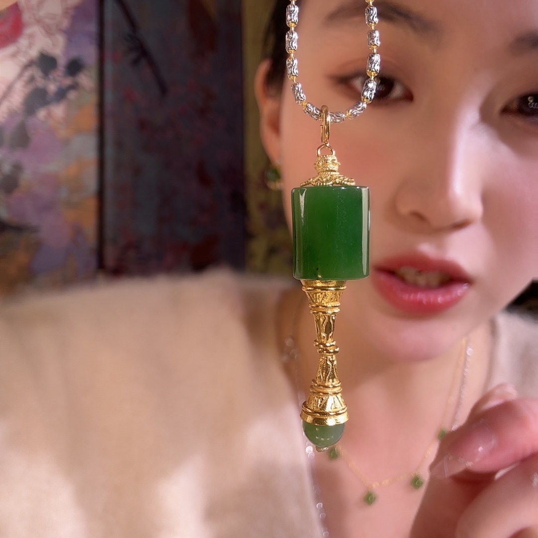 和田玉银S925镶嵌吊坠(不含链)