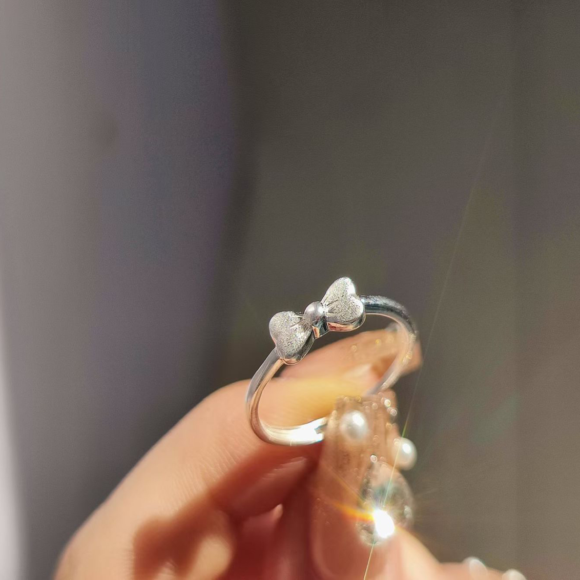 足银戒指 足银990古法在逃公主蝴蝶结戒指开口可调节