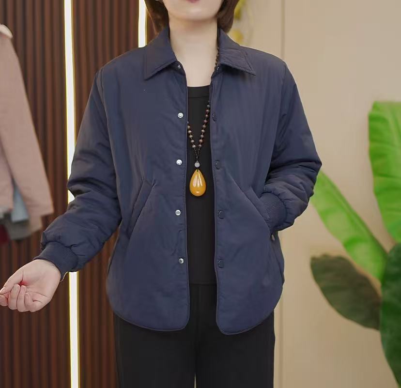 2025长袖宽松夹棉翻领纯色棉服休闲棉衣百搭保暖女