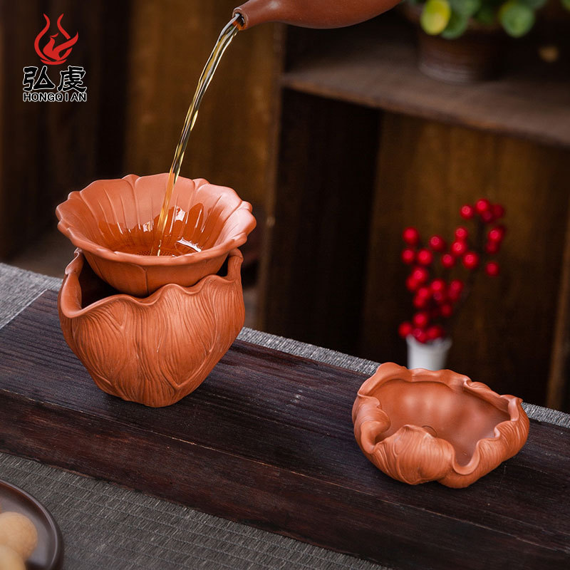 紫砂一体荷花茶漏茶滤茶隔过滤器漏斗茶叶分离器配件公道杯茶具