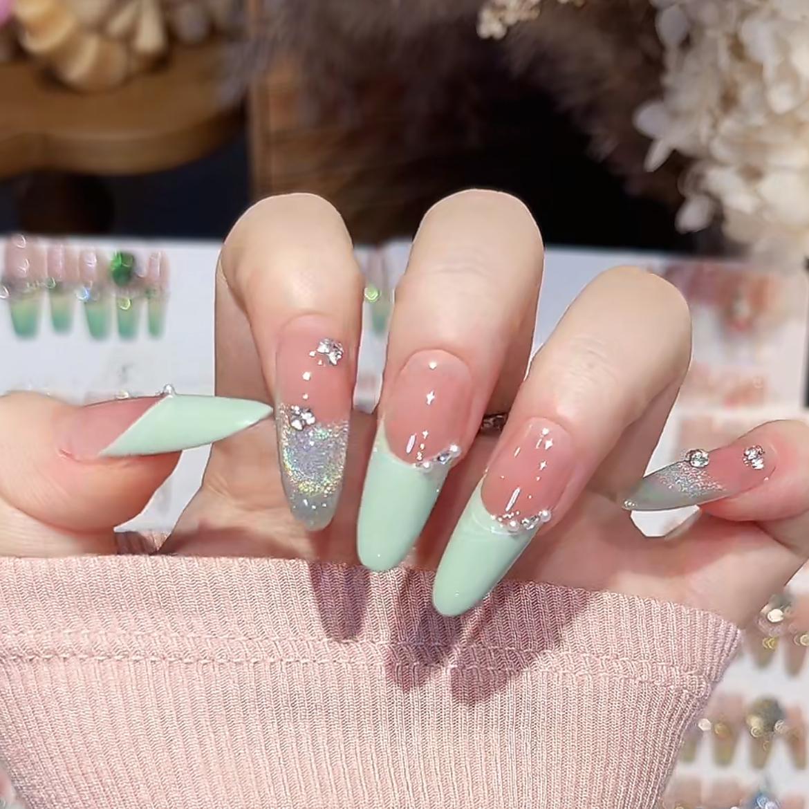 【遇见彩虹-绿】——QiQi多美手工穿戴甲