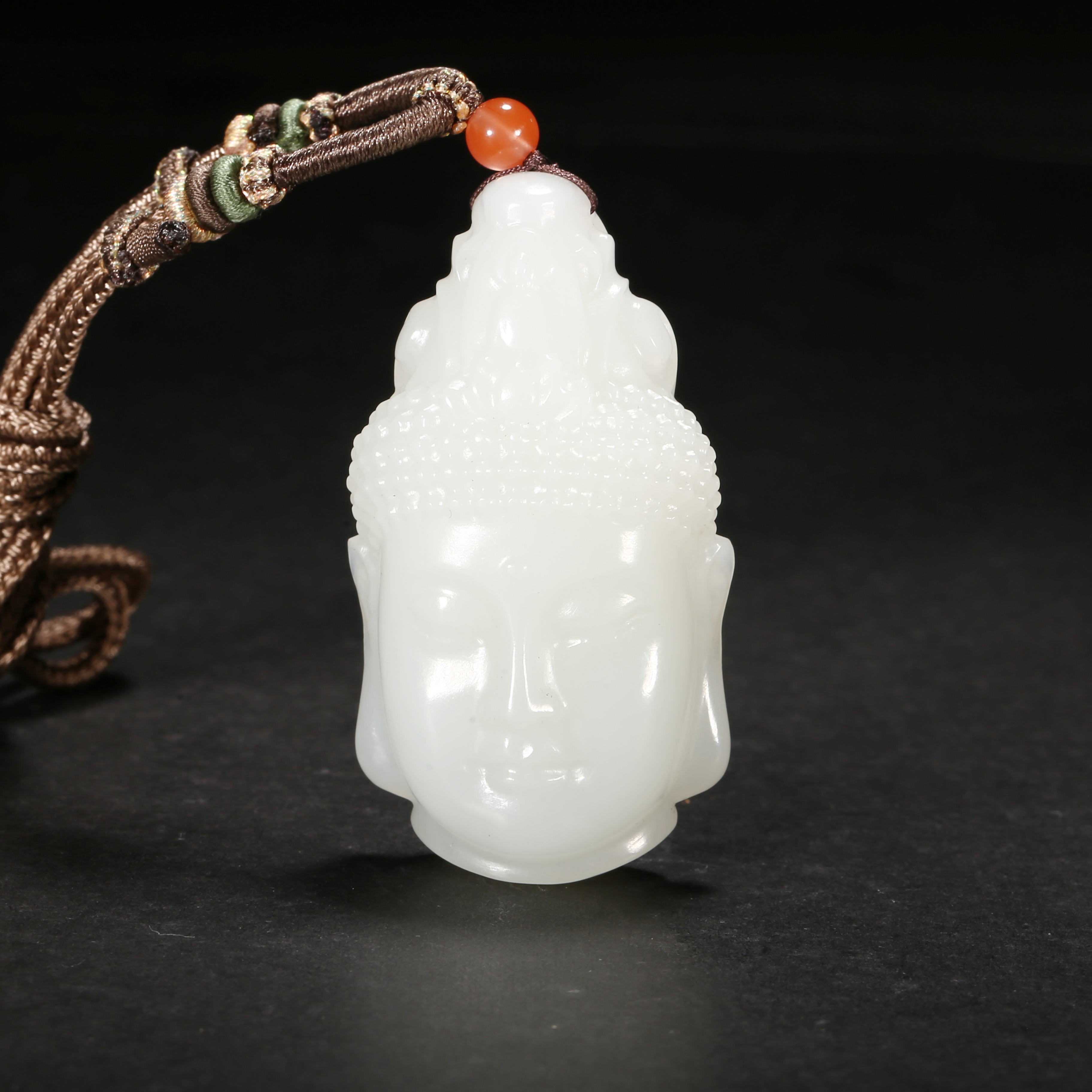 清代*脂白玉佛首吊坠/20ALJ3186/和田玉【北京文博】