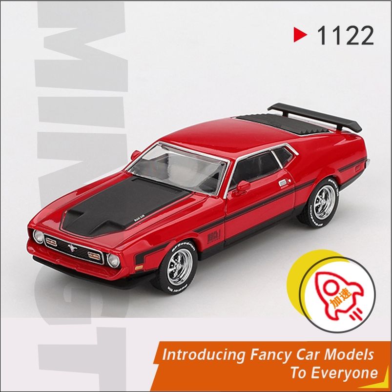 MINIGT 1:64福特野马Mustang Mach1 1971赛车红色合金车模型1122