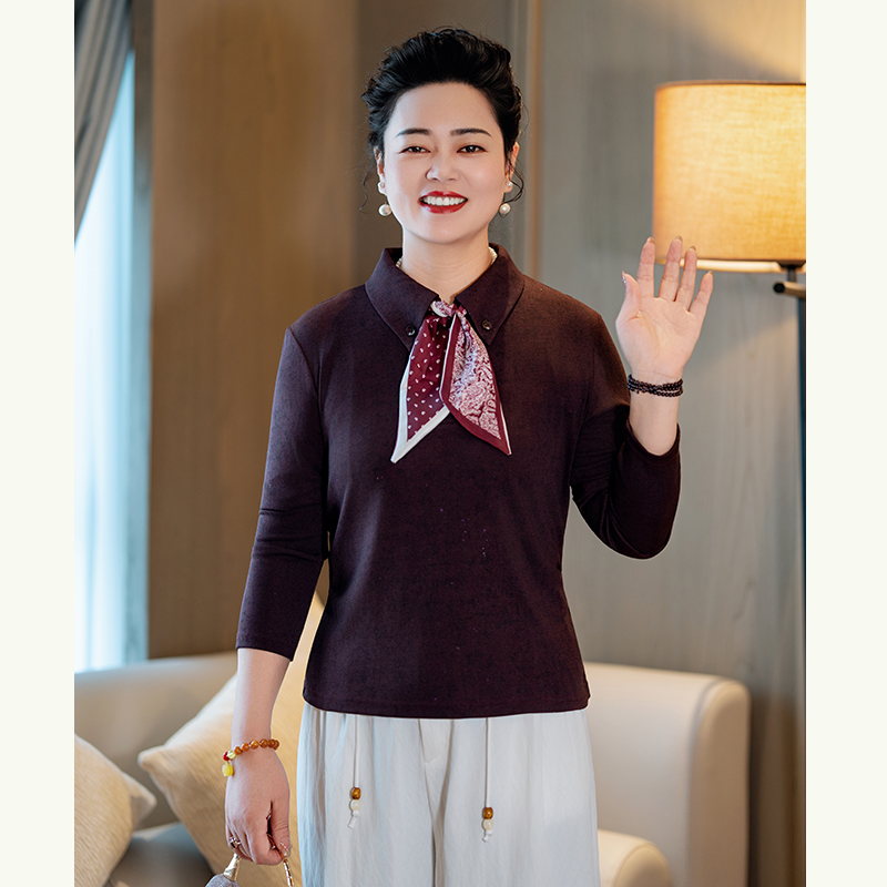 妈妈秋装气质小香风长袖小衫中老年女中老年春秋上衣服时尚打底衫