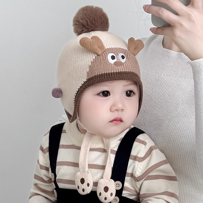 婴幼儿童毛线帽子秋冬季韩版男女宝宝针织防风护耳外出保暖针织帽