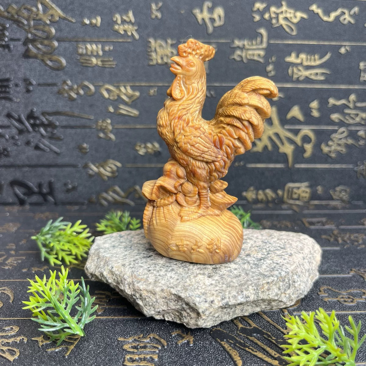 太行崖柏陈华木雕大吉大利金鸡报喜文玩小摆件
