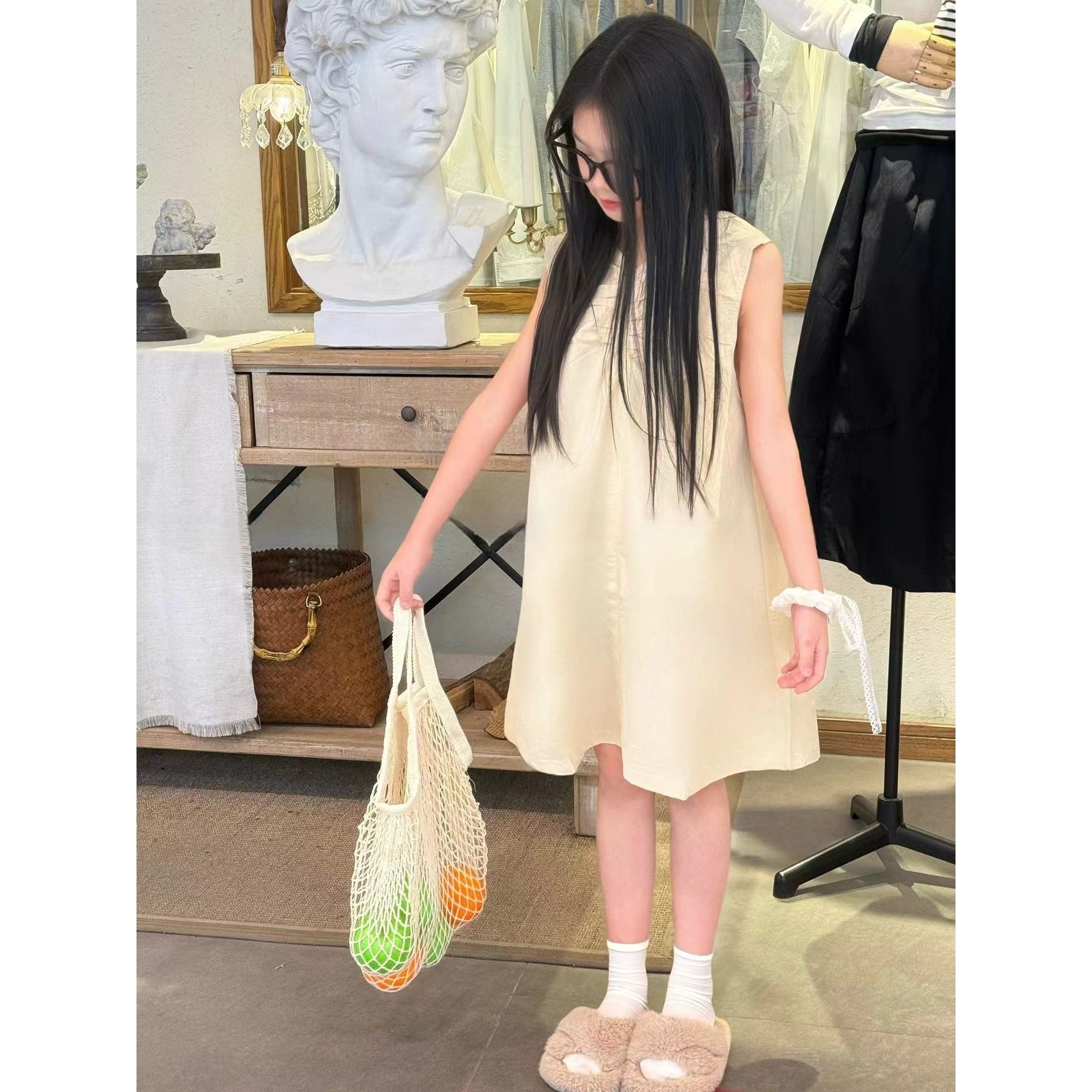 女童2025夏季新款洋气V领系带无袖背心B1687