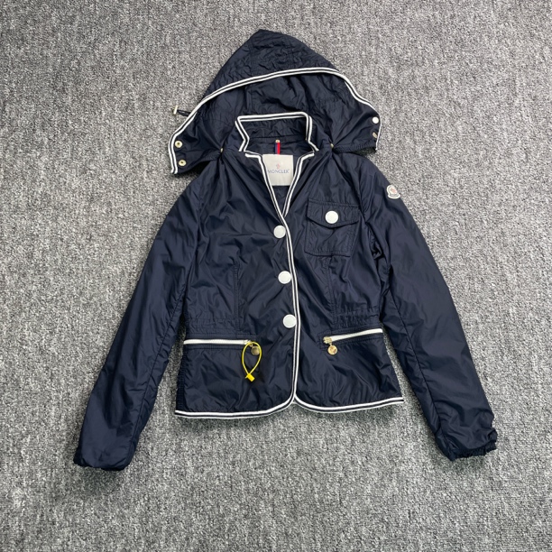 99新 MONCLER 7683/海军蓝logo贴饰可拆卸连帽夹克外套/1码/98新