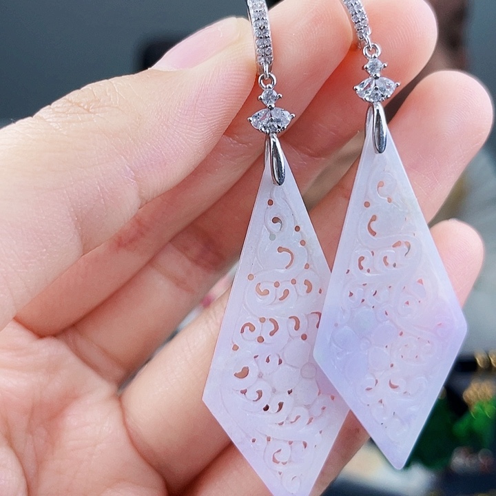 翡翠耳饰银S925镶嵌饰品