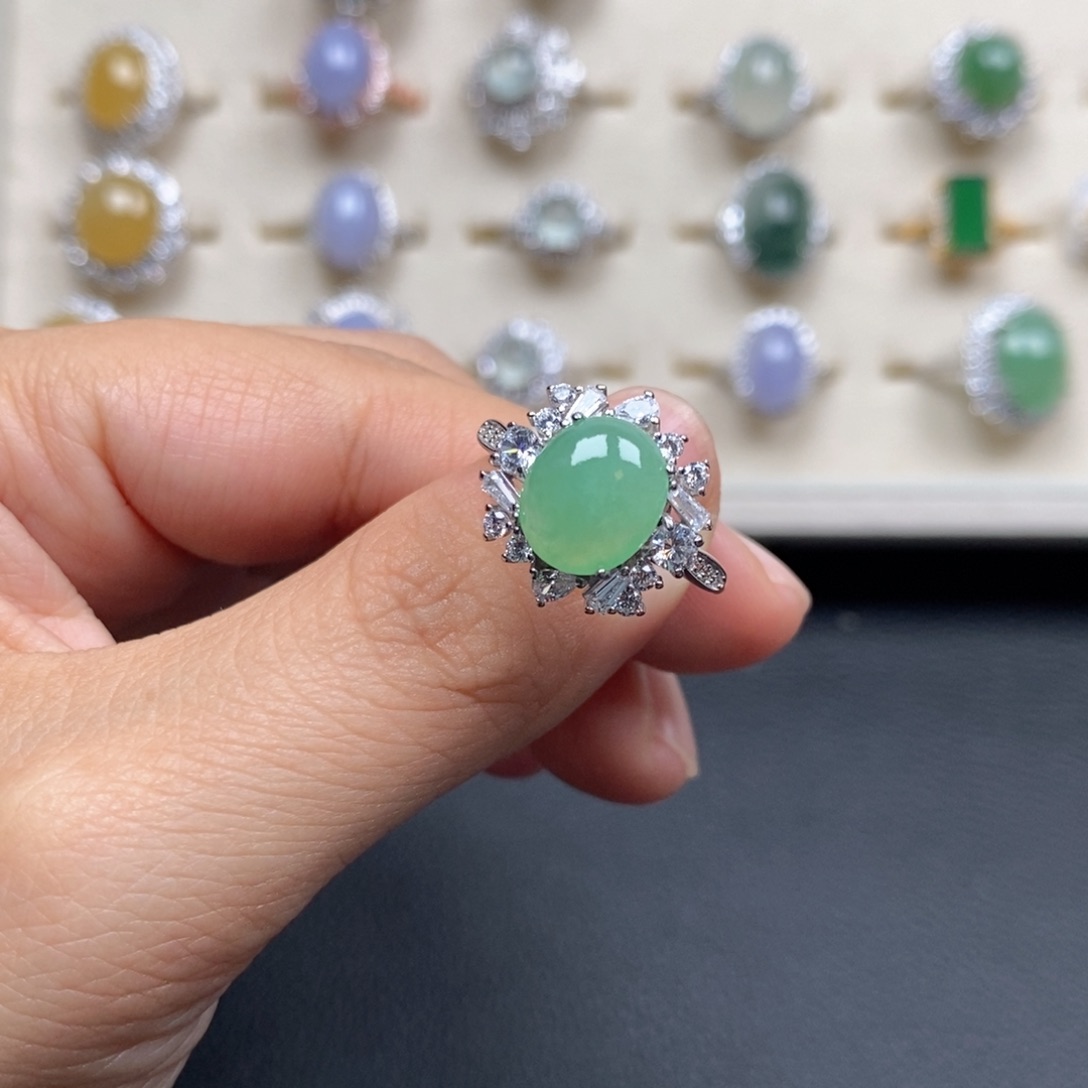 翡翠戒指银S925镶嵌戒指