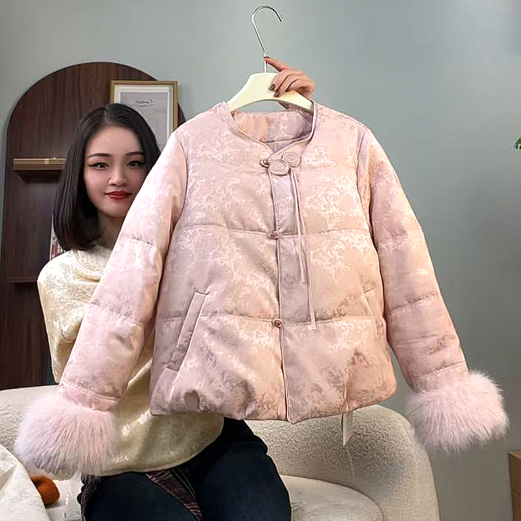 【一笑倾城】爆款高级新中式国风洋气毛毛袖短款显瘦提花女士外套潮