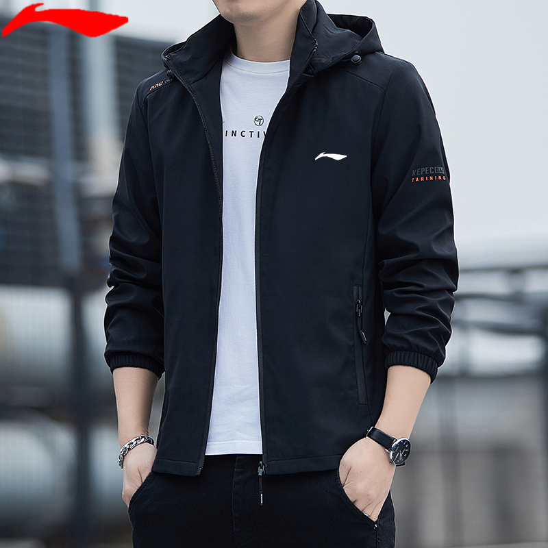 李LN宁连帽外套男款春秋潮流休闲夹克防风冲锋衣秋冬加厚加绒外套