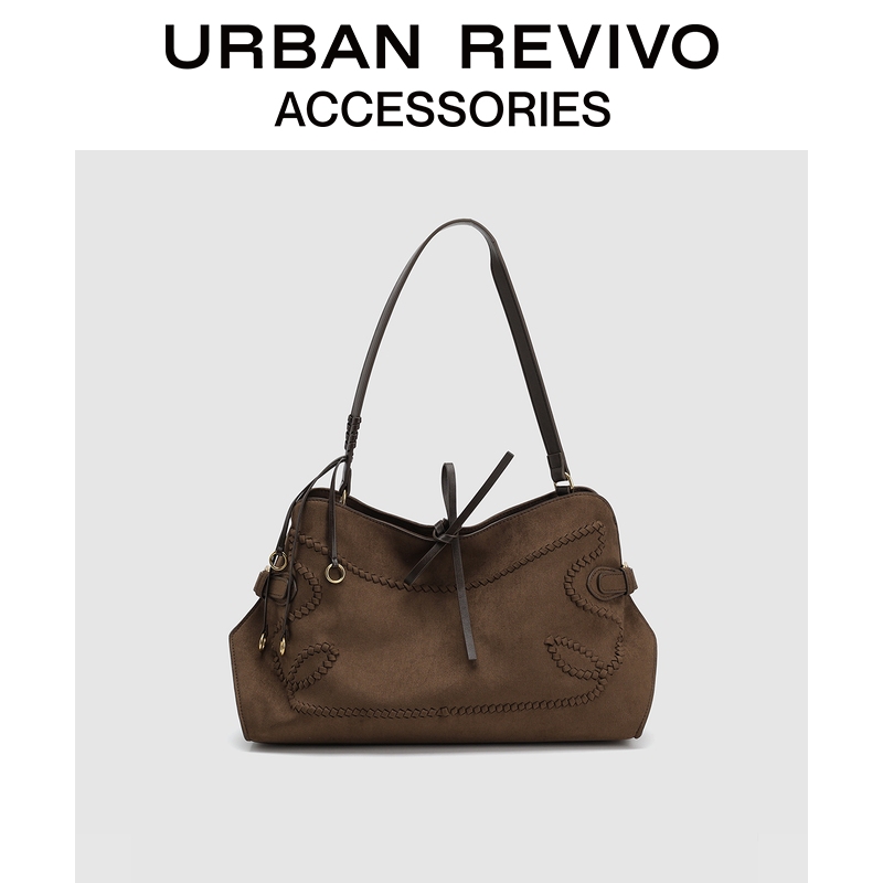 URBAN REVIVO2026春季新款女复古编织系带HOBO单肩包UAWB60007