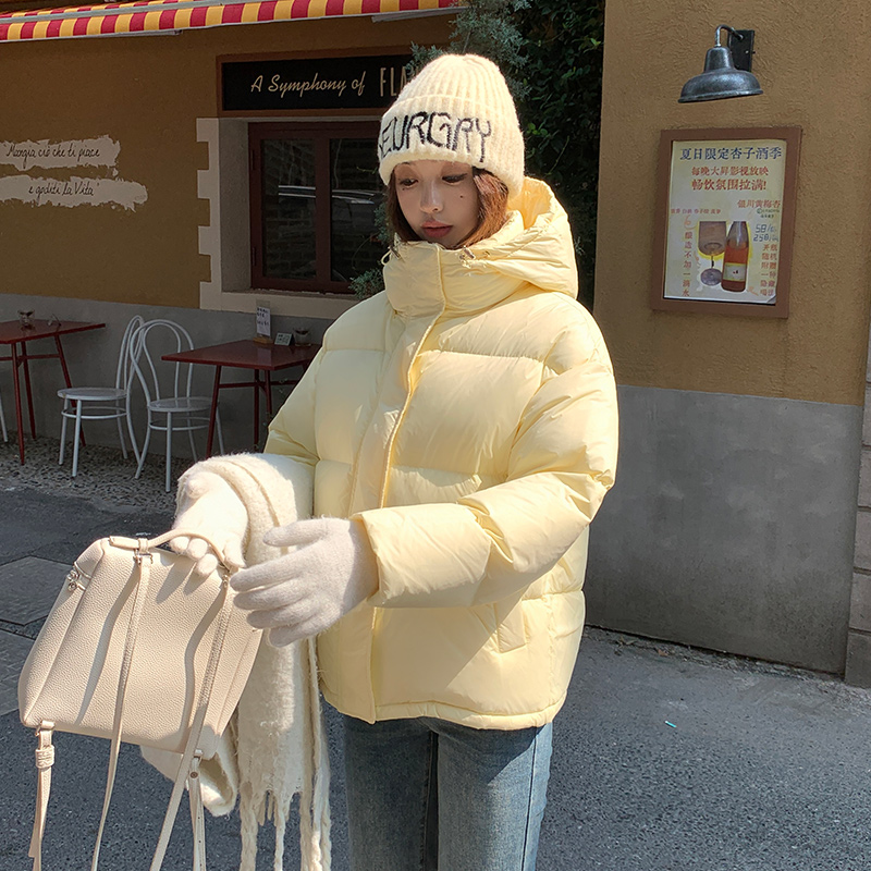 【叁个黄】落肩款韩版新国标95白鸭绒短款羽绒服女连帽加厚冬季外套