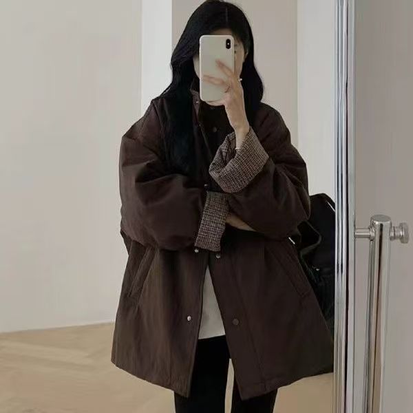 100-200斤大码女装胖mm秋冬新款洋气百搭休闲加厚夹克棉服外套689