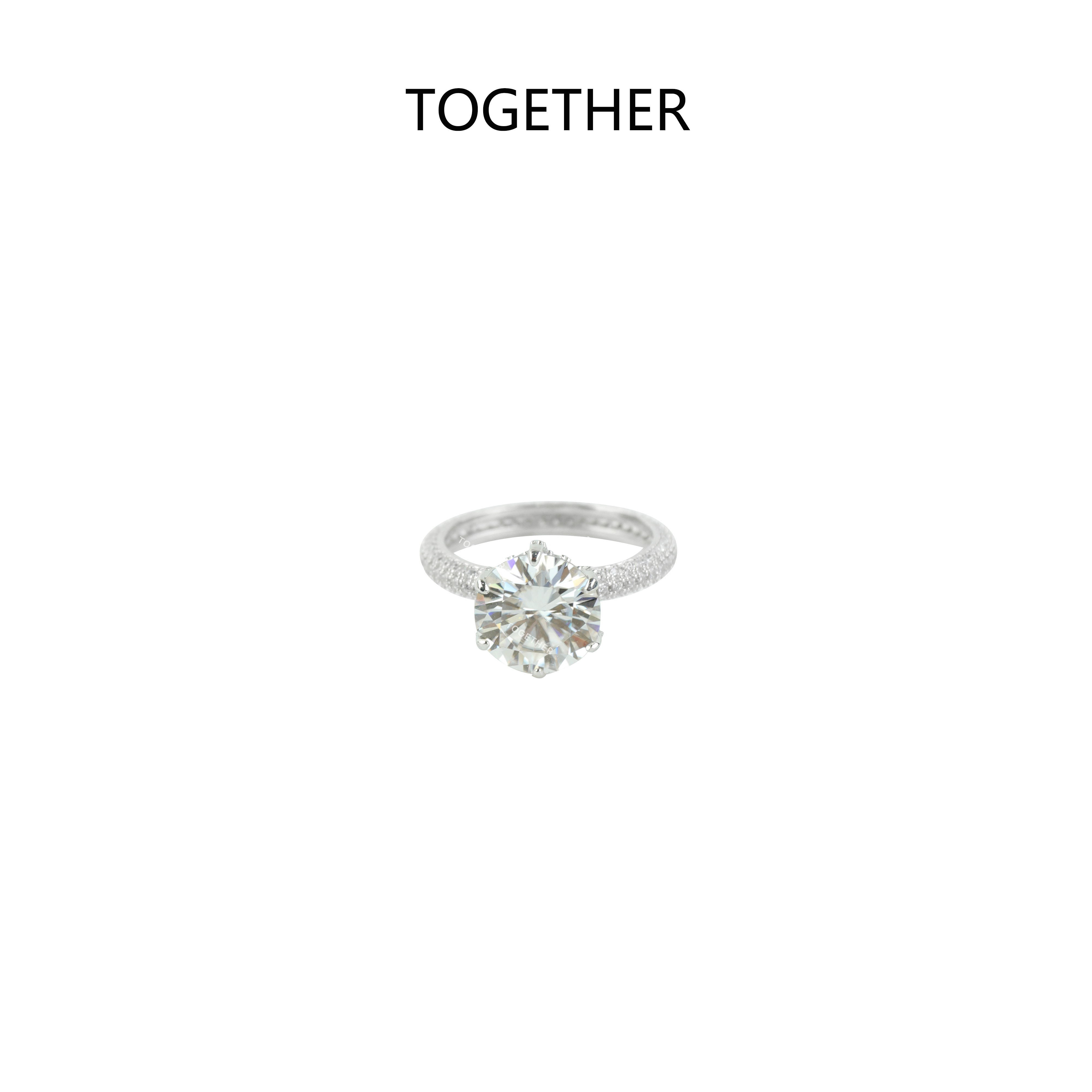 925银戒指 【TOGETHER】4克拉钻戒莫桑钻滚珠轻奢闭口戒指#GD56