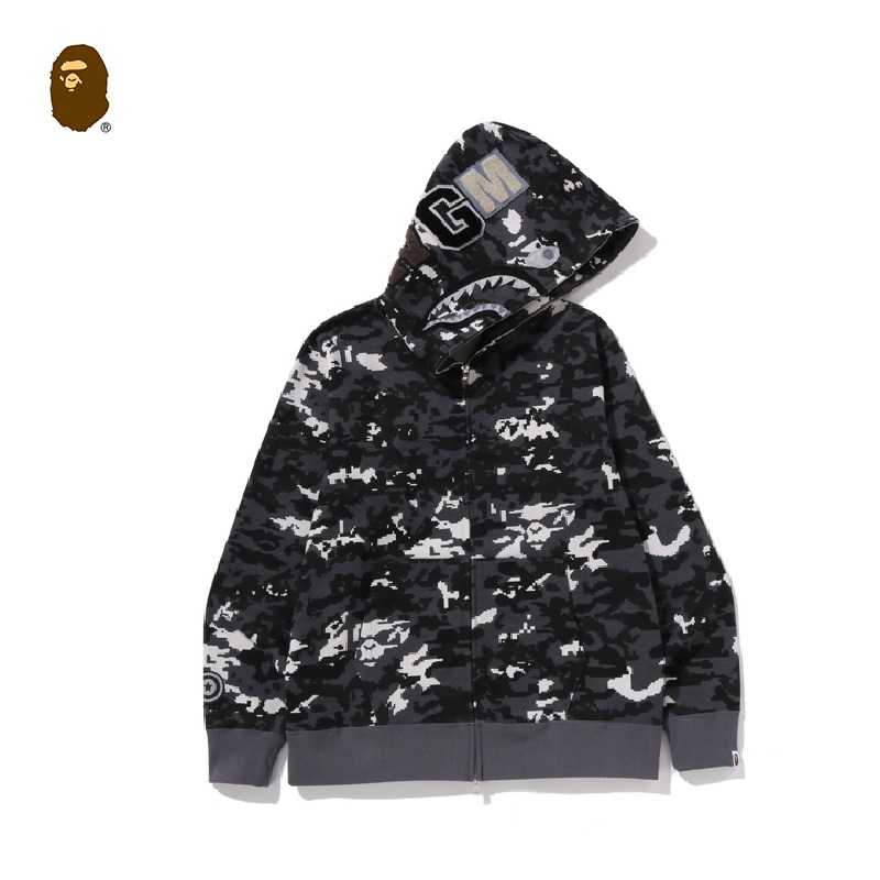 BAPE男装26春夏像素迷彩鲨鱼帽衫303151Q