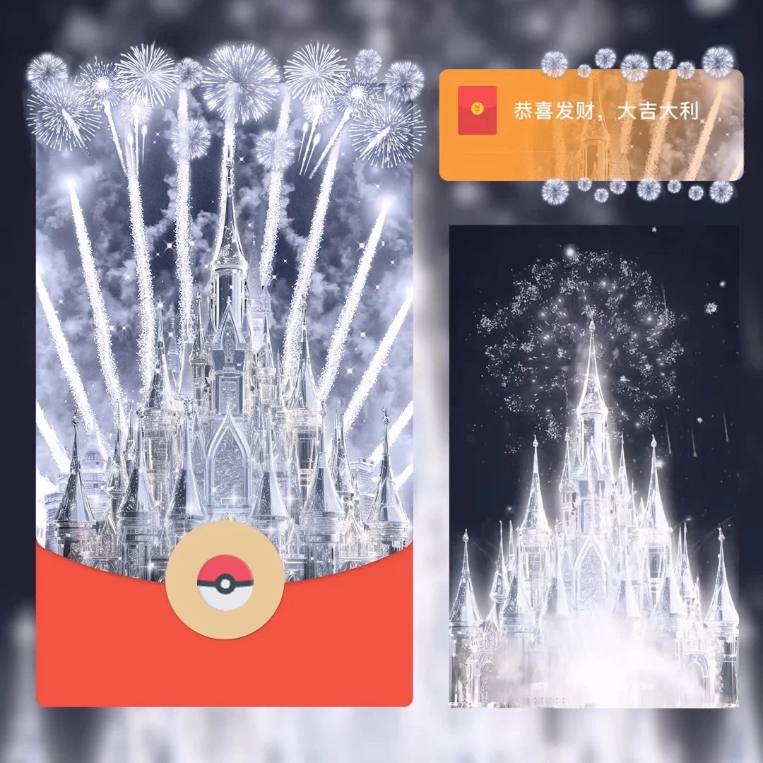 浪漫城堡烟花新年仪式感紅苞封面元旦情侣爱情跨年告白动态音乐