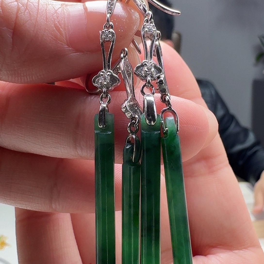 翡翠耳饰银S925镶嵌多样性发货其一