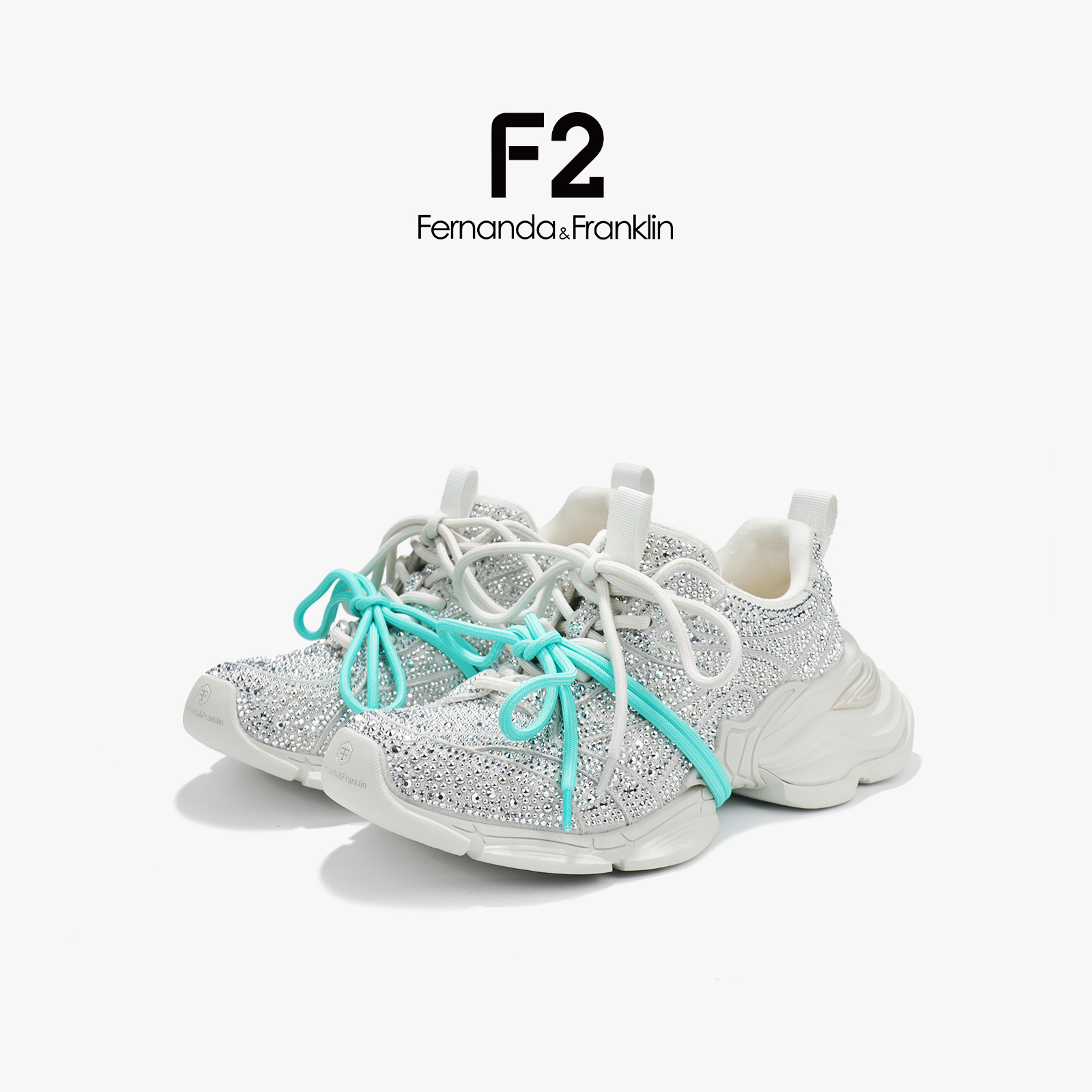 F2潮流潮款复古【紫荆花】老爹鞋女2025春季新款百搭休闲满钻鞋子