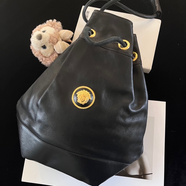 95新 VERSACE/范思哲 范思哲/Versace黑色尼龙水桶包