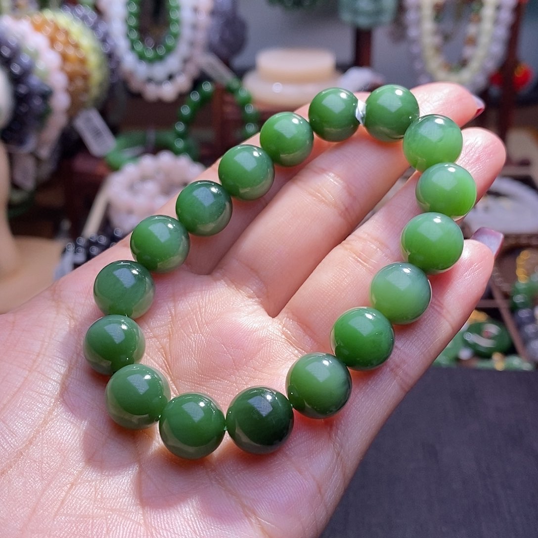 和田玉未镶嵌毕业级老矿料碧玉猫眼手链12m