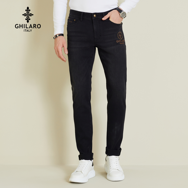 古劳吉那诺牛仔裤男款爆款2025新款简约男士烫钻四面弹长裤男6005
