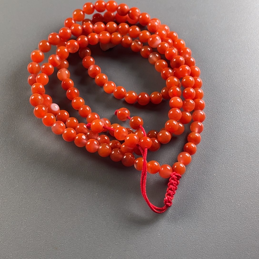 南红玛瑙未镶嵌保山天然原矿杨柳5➕mm柿子红多圈手链