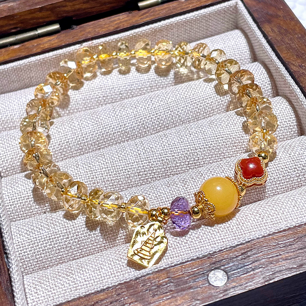 「多姿多彩」天然巴西切面黄水晶手串女士轻奢多宝水晶手链
