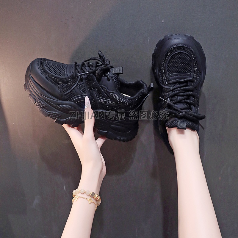 Y网红时尚水钻老爹鞋女款2025爆款洋气百搭网面透气新款老爹鞋