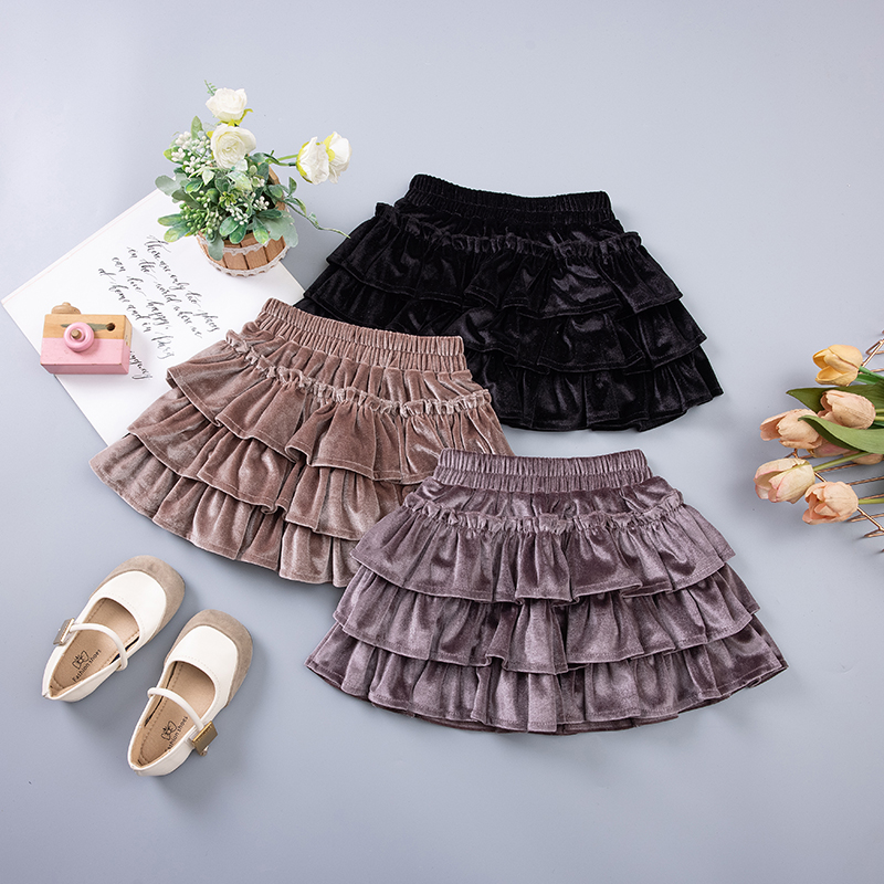 女童半身裙秋冬2025新款儿童丝绒蛋糕裙小女孩半身蓬蓬裙公主短裙