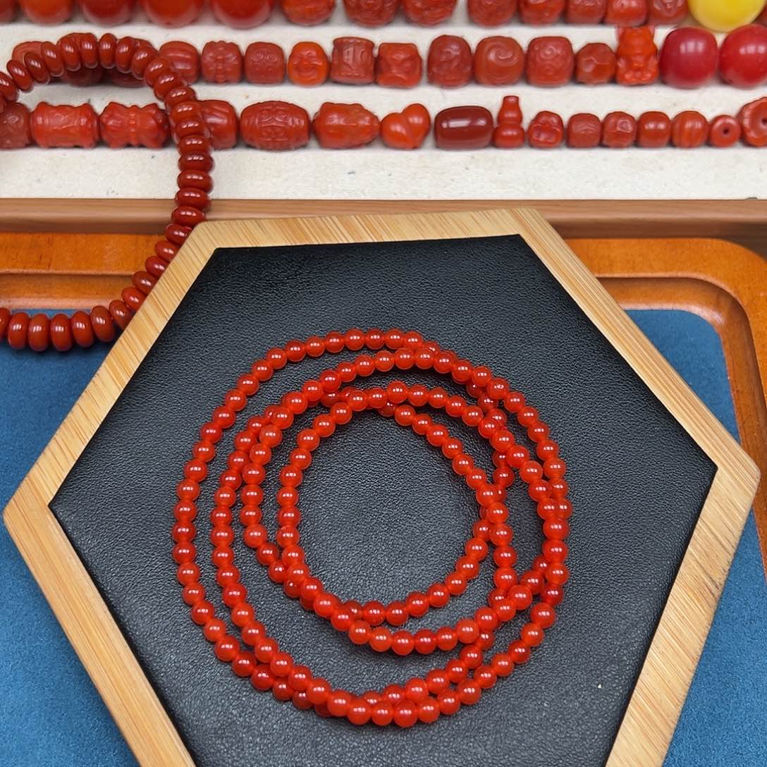 南红玛瑙未镶嵌卡4保山料小米长链一条