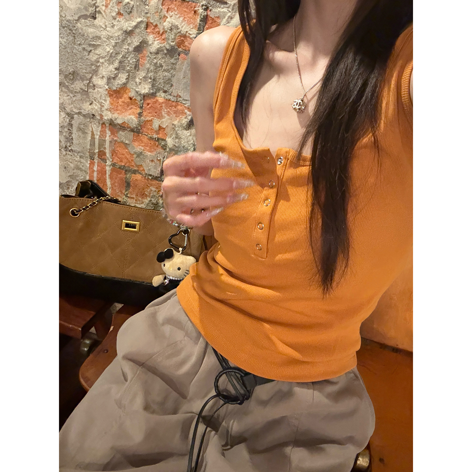 uuuxi【缤纷夏日】简约背心吊带夏季设计感纽扣背心通勤慵懒感