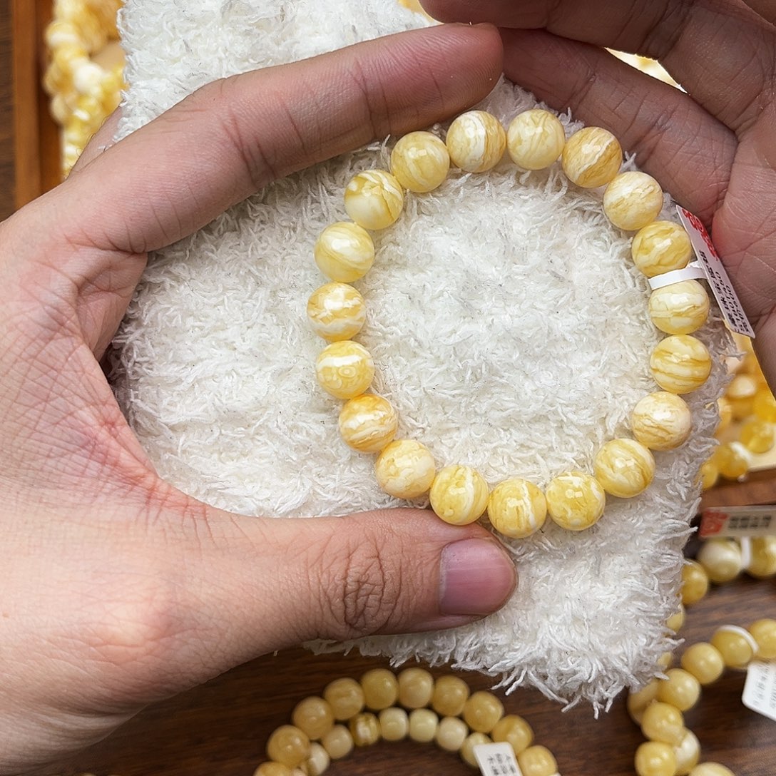 德***森蜜蜡未镶嵌手串浓蜡虎皮千层10mm